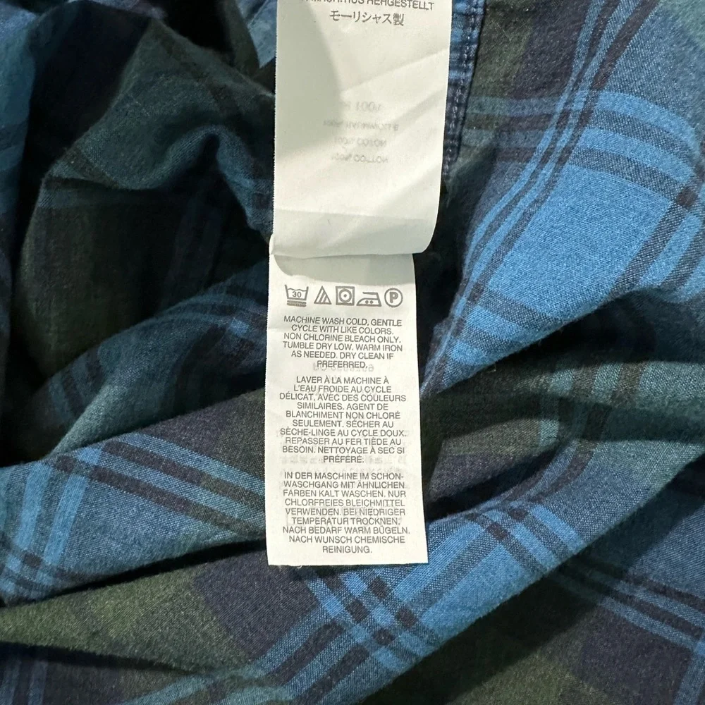 J.Crew Plaid‎ Cotton Large Blue Green Button Up